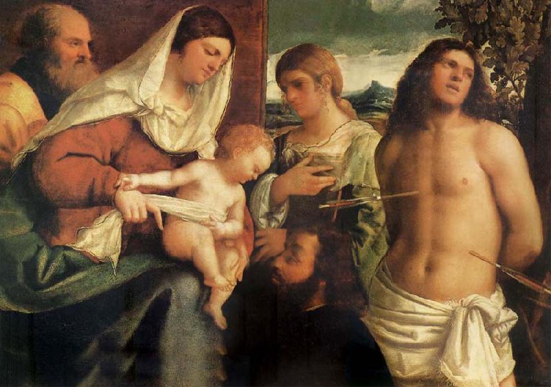 Sebastiano del Piombo The Sacred Family with Holy Catalina, San Sebastian and an owner.the Holy